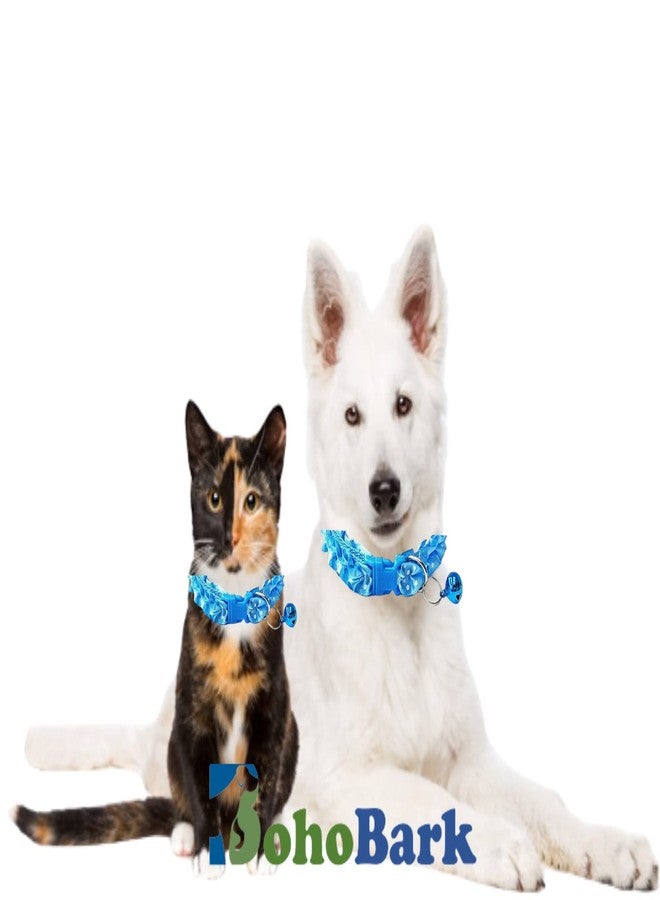 BohoBark Sweet Flower Design Dog Collars Puppy Necklace with Bell Charm for Small Dogs (Sky Blue, Unique Frill Design Collar), 32 x 1 cm - Image 4
